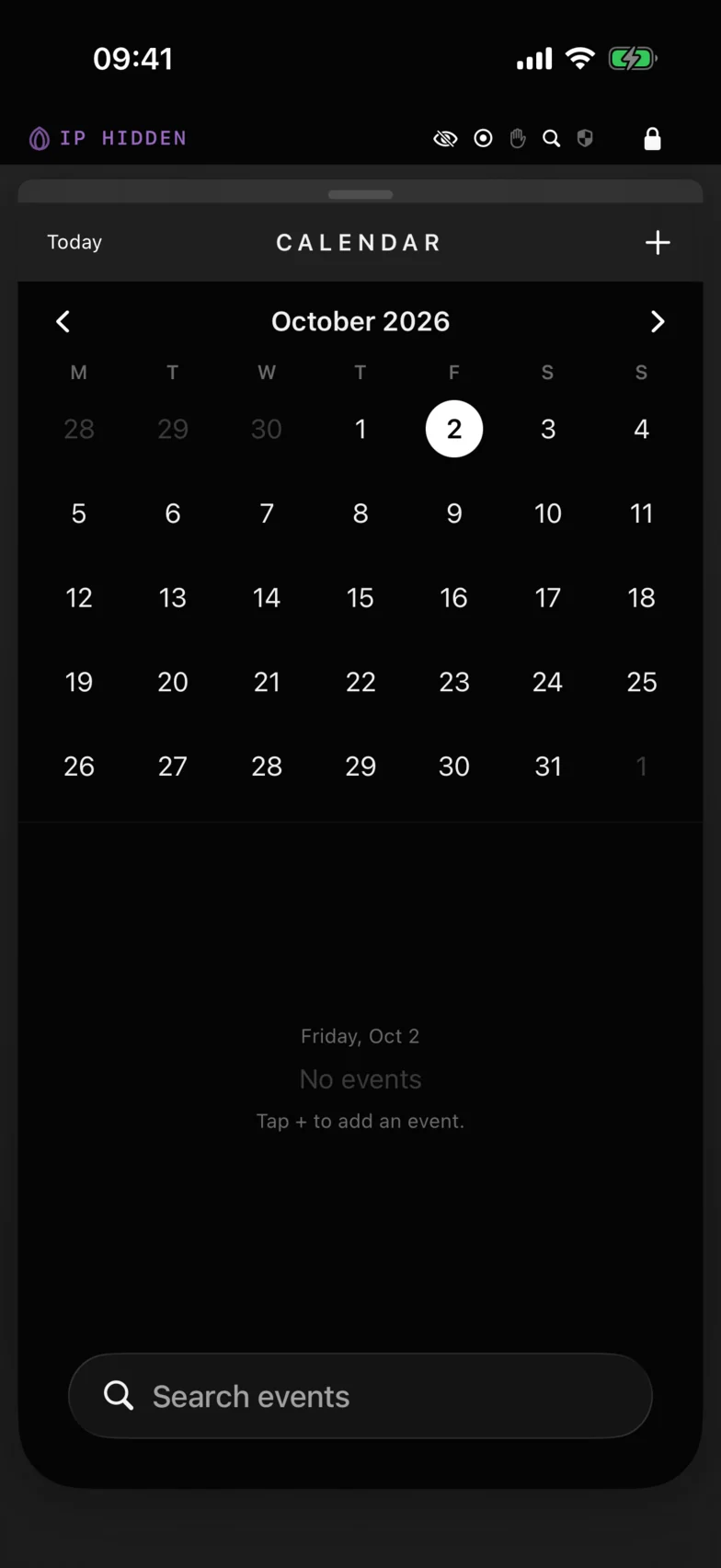 Diga Calendar app showing a month grid